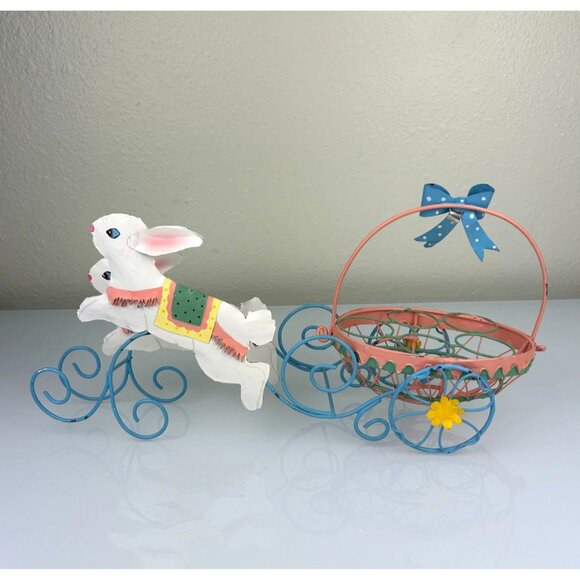 Wire Basket Bunny Carriage Egg Holder Easter Spring Metal Decoration, READ - Picture 11 of 16